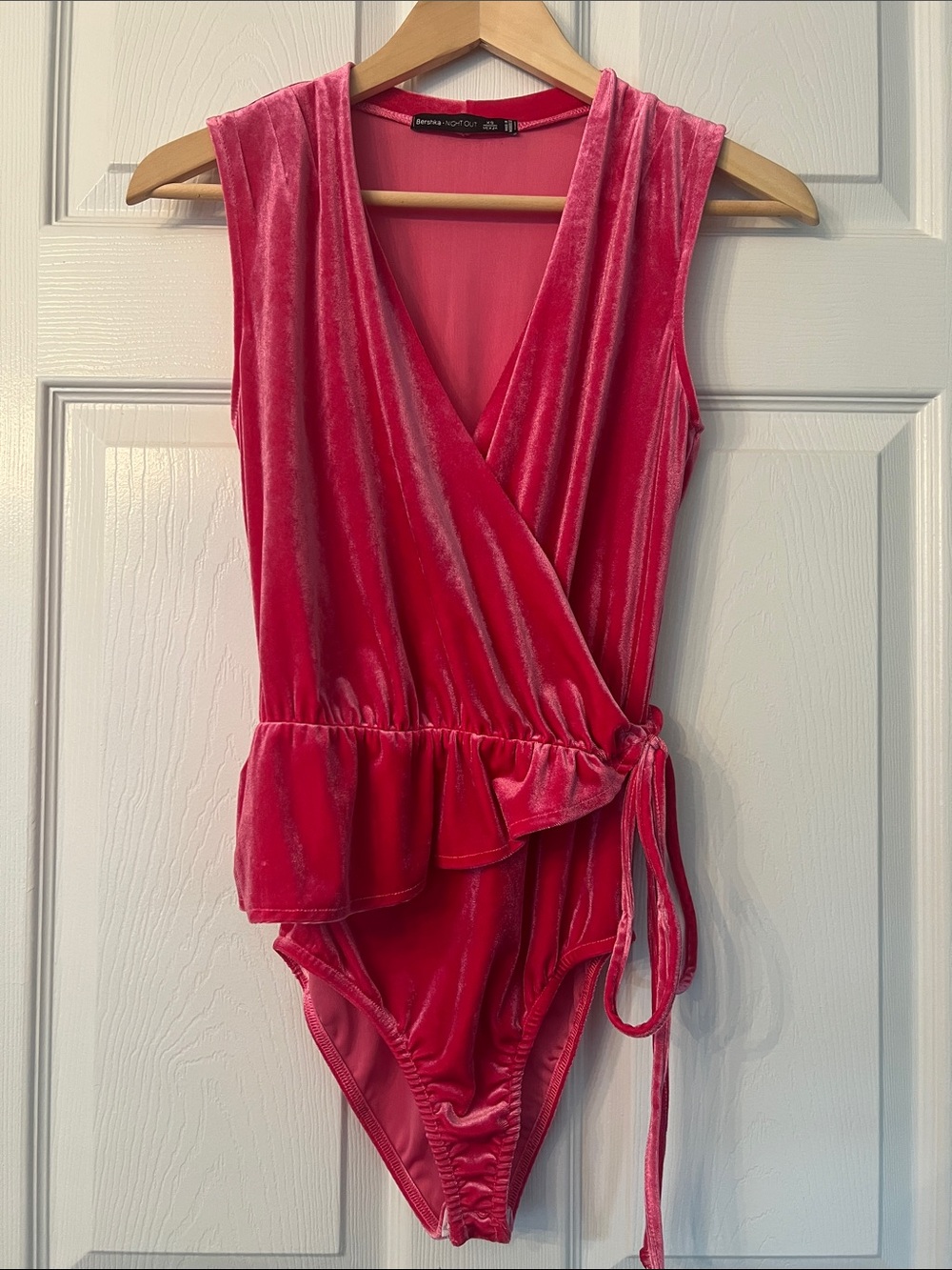 Bershka Hot Pink Velour Wrap Bodysuit NWOT